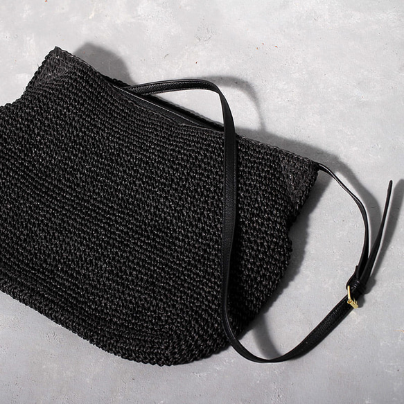 2way 手編み かごバッグ A4 ペーパー素材 トートバッグ PUレザー 肩紐 グレージュ [najia-2d-gy] 7枚目の画像
