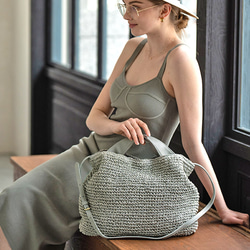 2way 手編み かごバッグ A4 ペーパー素材 トートバッグ PUレザー 肩紐