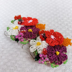 oya刺繍ピアス　フルーツとお花のパラダイス　　　伝統工芸品　1点もの　1129 4枚目の画像