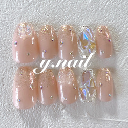 蝶々ネイル/ラメグラデーション/うるうるネイル/ガーリーネイル/韓国