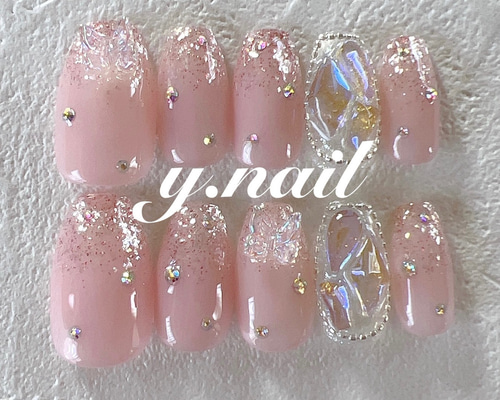 オーダー　ネイルチップ　ワンホンネイル　ニュアンスネイル　ガーリー韓国　薔薇 6eddc8eb2f4a7b63d7a18a84025f42