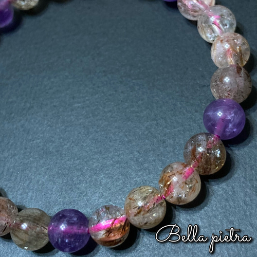 高品質☆スーパーセブン 7.2mm 天然石ブレスレット レインボー マルチ