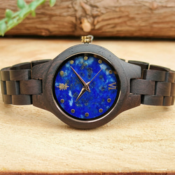 【木製腕時計】EINBAND Prima 天然石 ラピスラズリ エボニーウッド 木の時計 【34mm 】 2枚目の画像