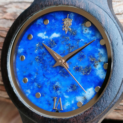 【木製腕時計】EINBAND Prima 天然石 ラピスラズリ エボニーウッド 木の時計 【34mm 】 3枚目の画像