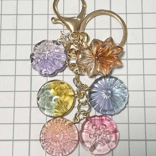 グラデーションの美しい レジンで作った和菓子のキーホルダー チャーム