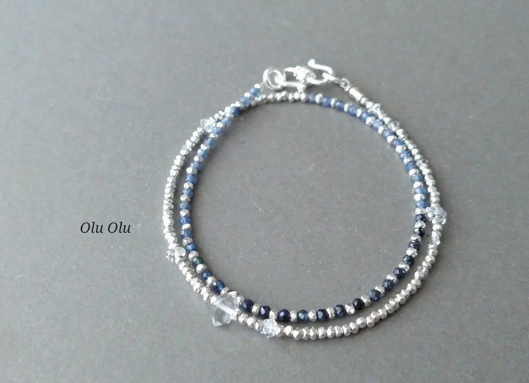 ハーキマーダイアモンド×ブルーサファイア×カレンシルバーの2連ブレスレット