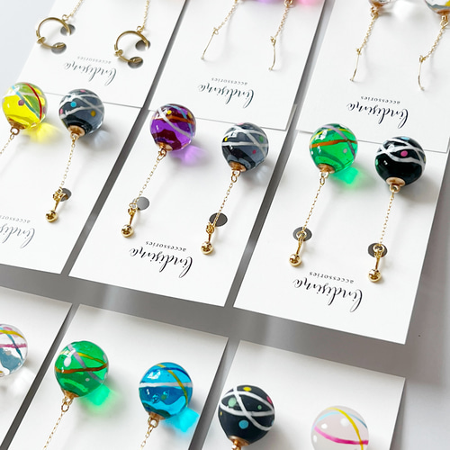 レトロかわいいヨーヨーピアス・イヤリング 選べるサイズ&カラー 水