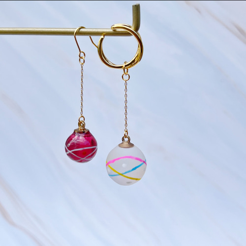 ピアス　ヨーヨー　３点おまとめ 揺れる金魚鉢と水玉模様のヨーヨー和風ピアス イヤリング(初夏