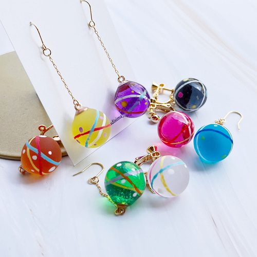 レトロかわいいヨーヨーピアス・イヤリング 選べるサイズ&カラー 水