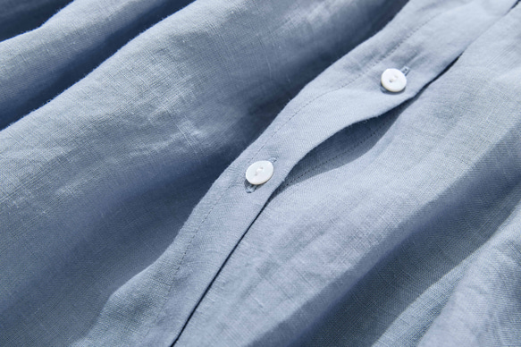 ★2023新色★ 可混搭的亞麻襯衫，100%亞麻，長袖，淺藍色 220606-2 第5張的照片