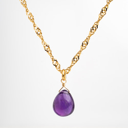 金属アレルギー対応 サージカルステンレスネックレス×天然石アメジスト  