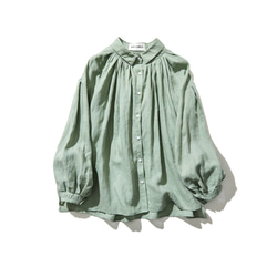 ★2023新色★ 可混搭的亞麻襯衫，100%亞麻，長袖，淺綠色 220606-3 第2張的照片