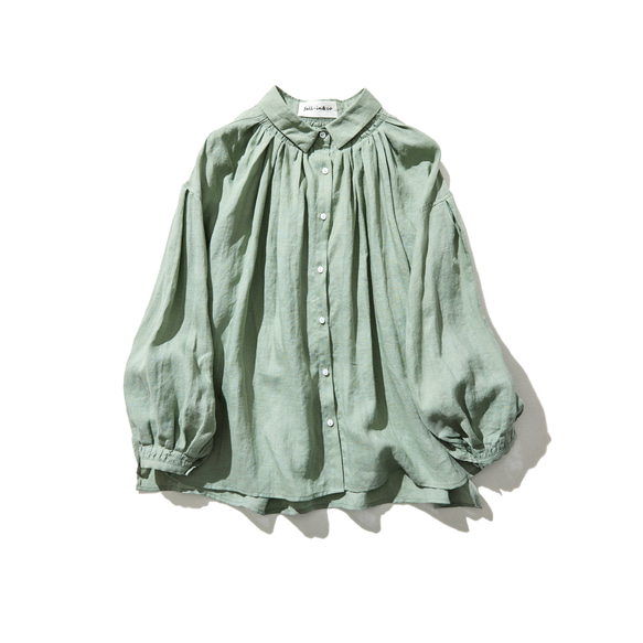 ★2023新色★着回しの一枚になれる　麻のシャツ　麻100％　長袖　薄緑色　220606-3 2枚目の画像