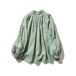 ★2023新色★ 可混搭的亞麻襯衫，100%亞麻，長袖，淺綠色 220606-3 第9張的照片