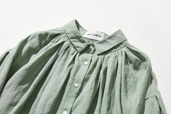 ★2023新色★ 可混搭的亞麻襯衫，100%亞麻，長袖，淺綠色 220606-3 第3張的照片