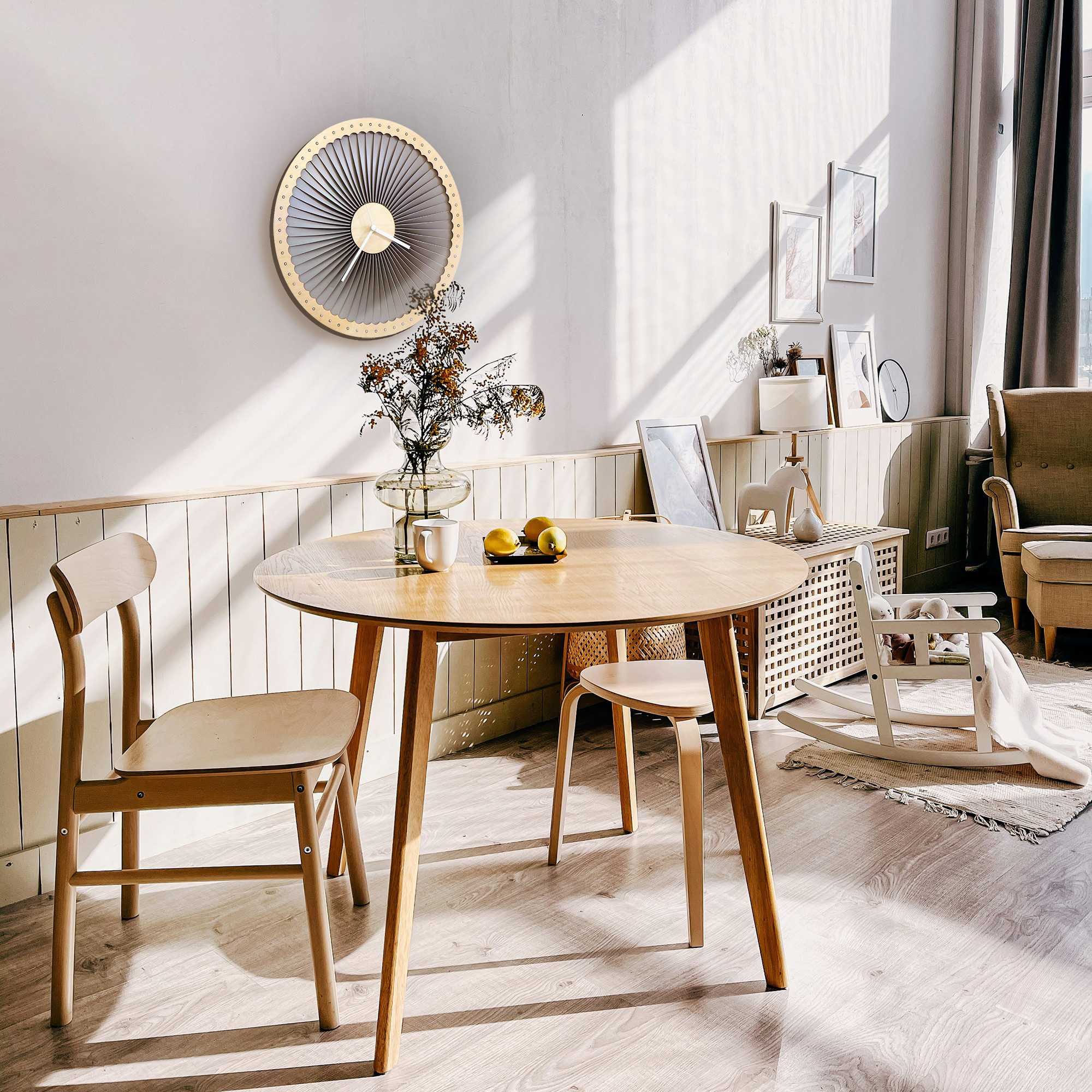 Turbine - 木材 + プラスチック製の大型壁掛け時計、現代産業壁アート