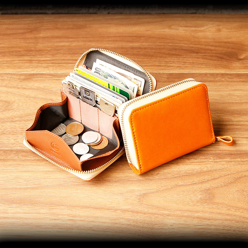 【SATTO】小さいのにお札が折れない！ラウンド型最小に挑む栃木レザーミニ財布 スキミング防止 Camel