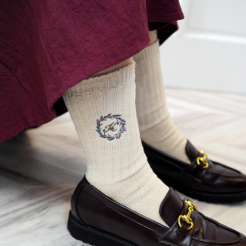 ミモザラベンダー 刺繍ソックス リース 誕生日プレゼント 女友達