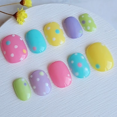 ＊handmade＊new⭐︎カラフルドット カラフルドット * カラフルネイル ドットネイル 春ネイル