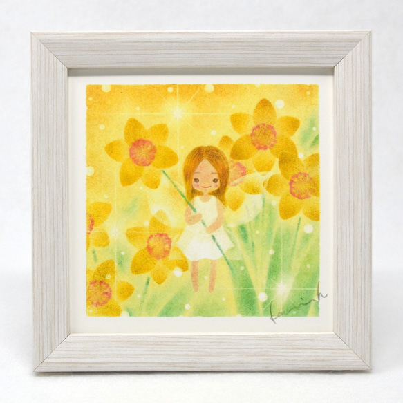パステル画 少女の絵画 妖精 水仙】複製画 額入り 卓上サイズ パステルアート 女の子