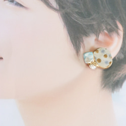 Shigaraki Pottery Kintsugi 鈦耳環圓點紋/Larimar 淡水珍珠復古摩登大號耳環傳統工藝大號 第7張的照片