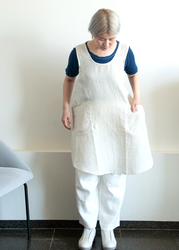 まあるいエプロン［Linen＆Organiccotton gauze］ 6枚目の画像