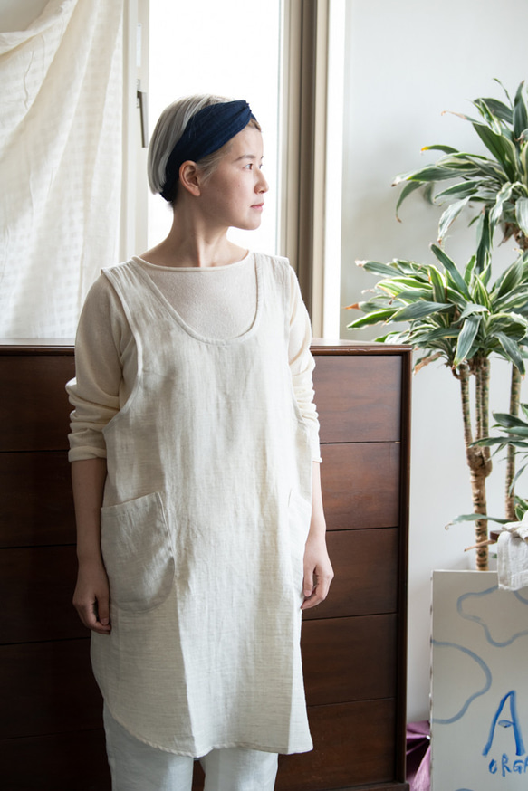 まあるいエプロン［Linen＆Organiccotton gauze］ 3枚目の画像