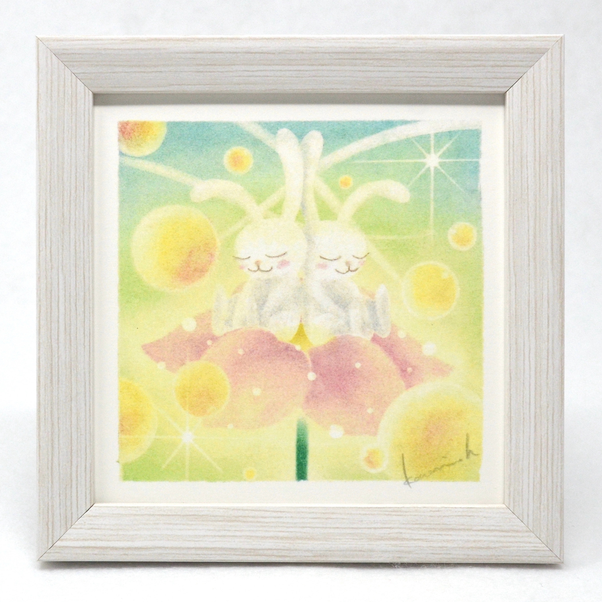 期間限定 数量限定 雲の油絵【兎雲】1点物の原画/作者サイン入り/ウサギの絵/円型キャンバス 絵画