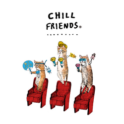 厚みのあるBIGシルエットTシャツ「CHILL FRIENDS_推し活するネコたち」 /送料無料 6枚目の画像