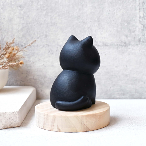 黒猫（小）3体　木彫り　置物 木彫り あしながネコ 黒 ブラック グレー 3匹セット 木彫りの動物 バリ