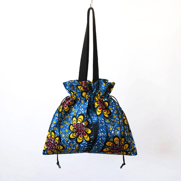 アフリカ布の巾着バッグ（アフリカンプリント）トートバッグ 3枚目の画像