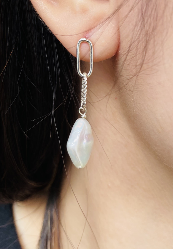 925 sliver pearl earrings 第2張的照片