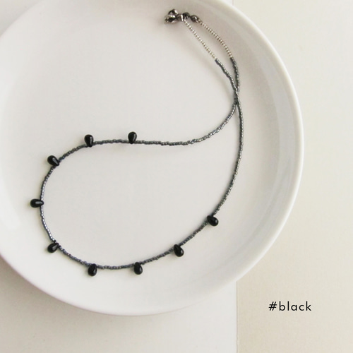 ブラック しずく ガラス ビーズ ネックレス 黒 ブラック #black
