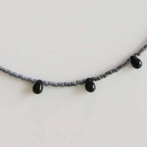 ブラック しずく ガラス ビーズ ネックレス 黒 ブラック #black