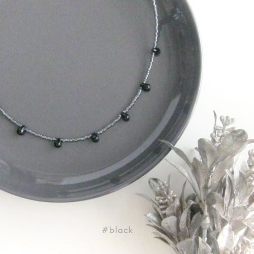 ブラック しずく ガラス ビーズ ネックレス 黒 ブラック #black