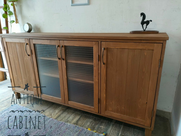 リビングボード サイドボード チェッカーガラスキャビネット w160