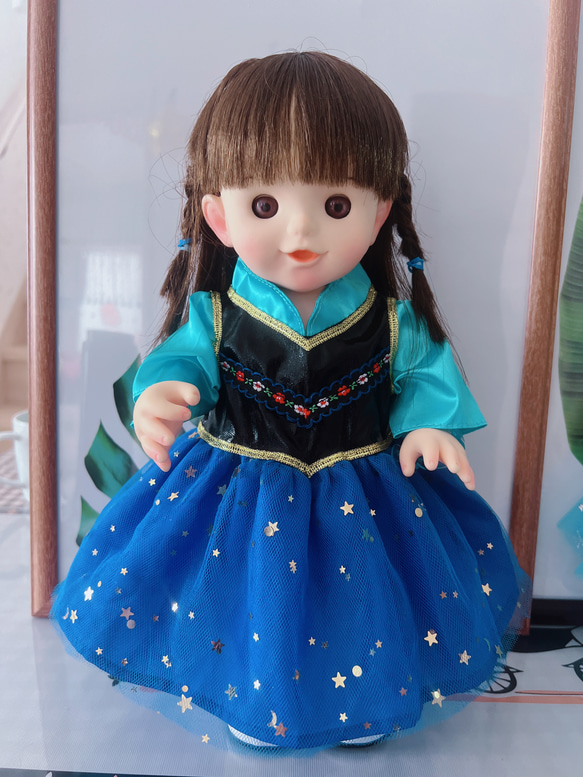 お風呂ぽぽちゃん着られる服　柔らかい肌ぽぽちゃん用の服　キラキラプリンセスドレス ニ着セット  雪結晶ドレス＆青色 4枚目の画像