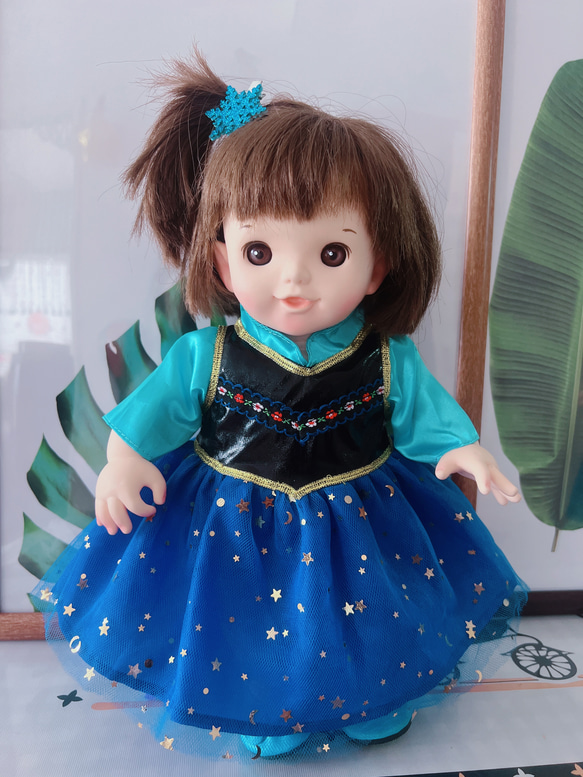 お風呂ぽぽちゃん着られる服　柔らかい肌ぽぽちゃん用の服　キラキラプリンセスドレス ニ着セット  雪結晶ドレス＆青色 2枚目の画像