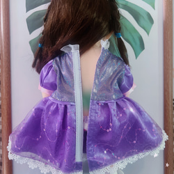 お風呂ぽぽちゃん用の服　柔らかい肌ぽぽゃん着られる服キラキラプリンセス　紫ドレス　キラキラプリンセスドレス 7枚目の画像