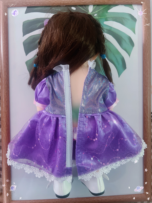 お風呂ぽぽちゃん用の服　柔らかい肌ぽぽゃん着られる服キラキラプリンセス　紫ドレス　キラキラプリンセスドレス 7枚目の画像