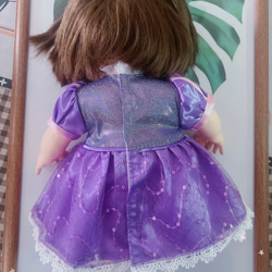 お風呂ぽぽちゃん用の服　柔らかい肌ぽぽゃん着られる服キラキラプリンセス　紫ドレス　キラキラプリンセスドレス 9枚目の画像