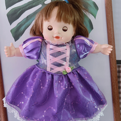 お風呂ぽぽちゃん用の服　柔らかい肌ぽぽゃん着られる服キラキラプリンセス　紫ドレス　キラキラプリンセスドレス 10枚目の画像