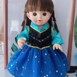 お風呂ぽぽちゃん用の服　柔らかい肌ぽぽちゃん着られる服キラキラプリンセスドレス　青色ドレス　可愛い洋服　プリンセス 2枚目の画像