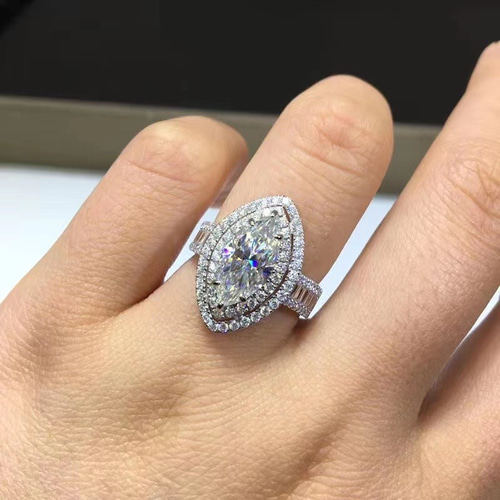 豪華仕様】貴婦人マーキースカット モアサナイト リング K18WG 指輪 