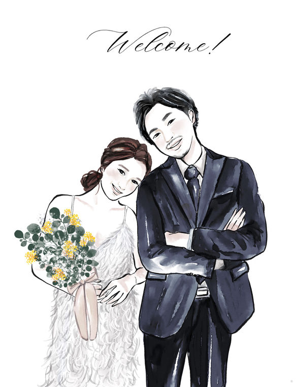 お洒落【水彩画】デジタル似顔絵イラスト プレゼント 結婚式 ウェルカムボード wedding イラスト 結婚祝 11枚目の画像