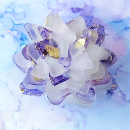 海灯花】シーグラスのお花のランプシェード ピンク×紫 黝簾石