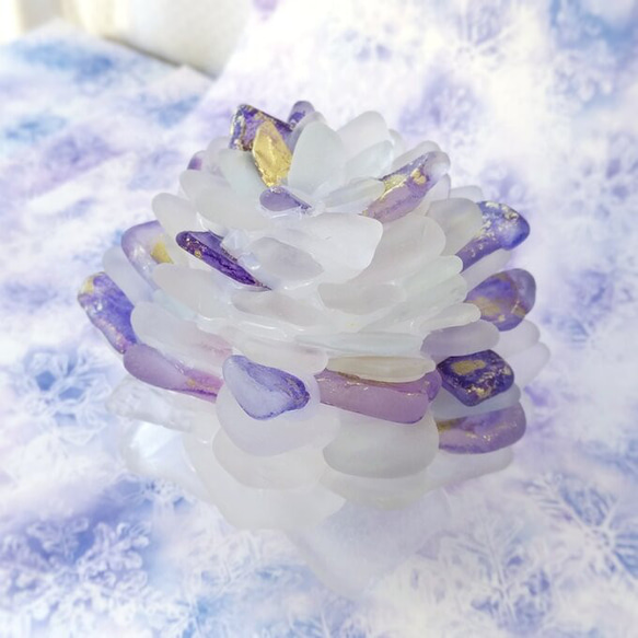 【海灯花】シーグラスのお花のランプシェード ピンク×紫 黝簾石（ゆうれんせき）アルコールインクアート ギフトラッピング 12枚目の画像
