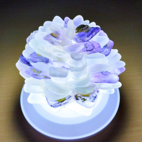 海灯花】シーグラスのお花のランプシェード ピンク×紫 黝簾石