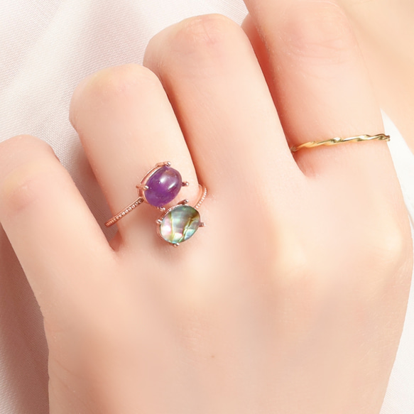 ひなママ】天然アバロンシェルのデザインフリーサイズリング ひなママ