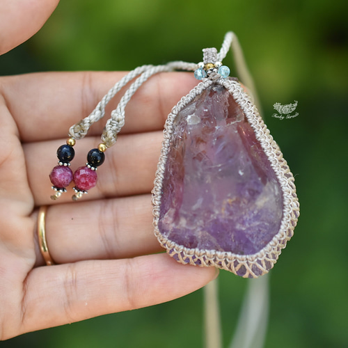 シトリングラデーション☆アメジスト原石 マクラメネックレス1015